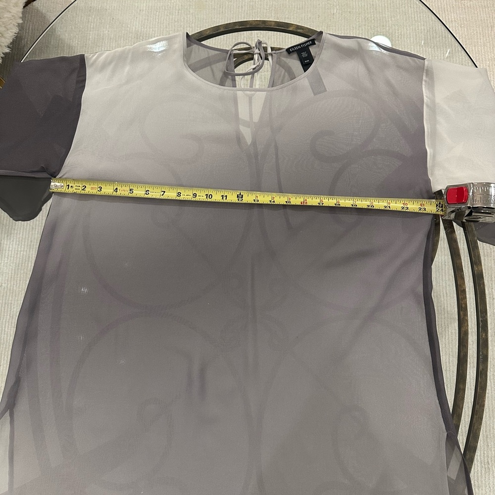 Eileen Fisher Sheer Gray Tunic Blouse - Picture 9 of 9